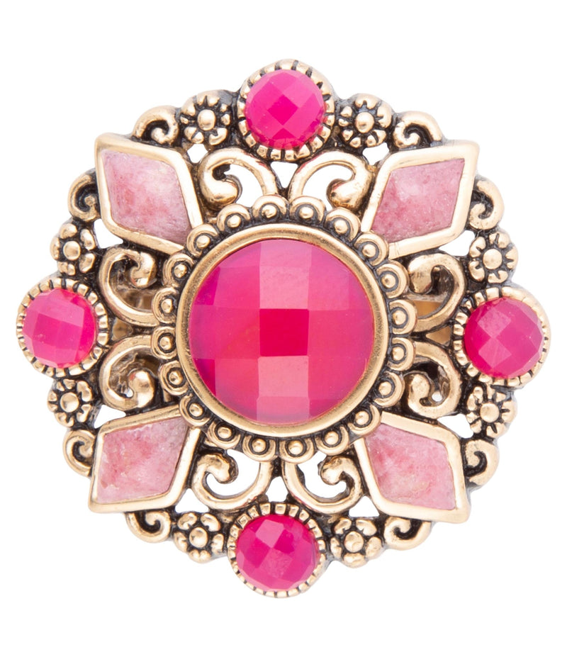 Embellished Pink Quartz Golden Statement Ring