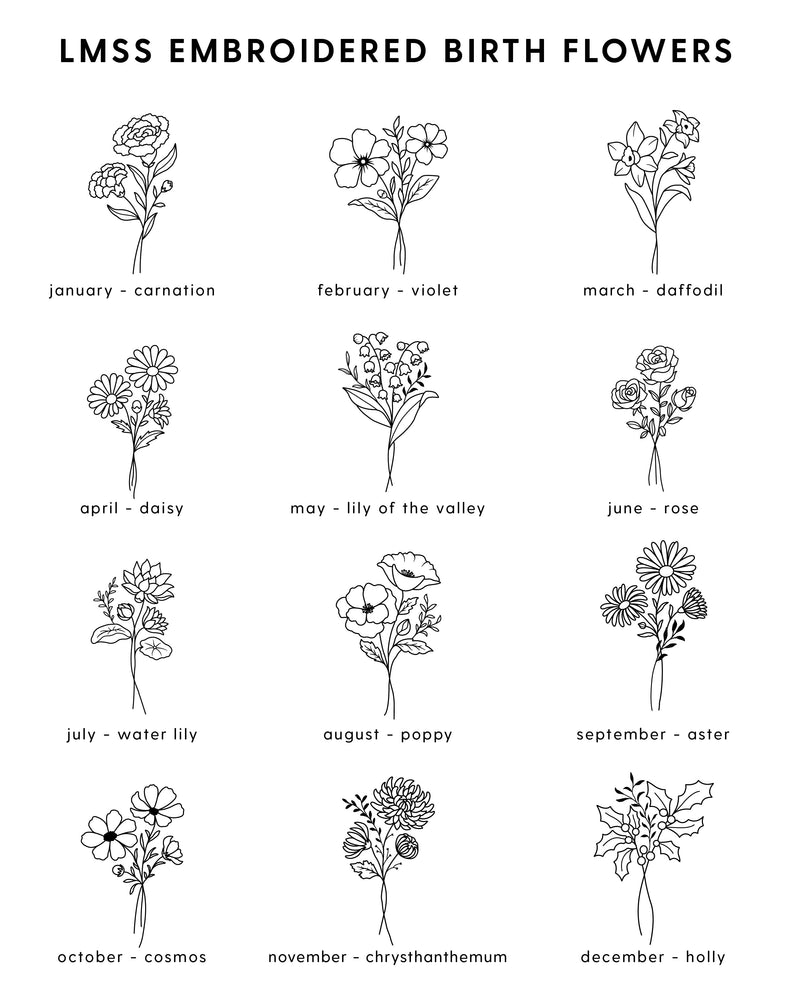 Embroidered Long Sleeve Comfort Colors Tee - 4 Birth Flower w/ White Thread (center)