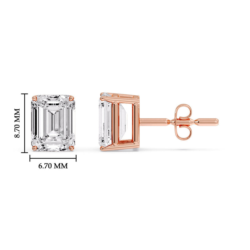 Certified Emerald Cut Diamond Solitaire Stud Earrings