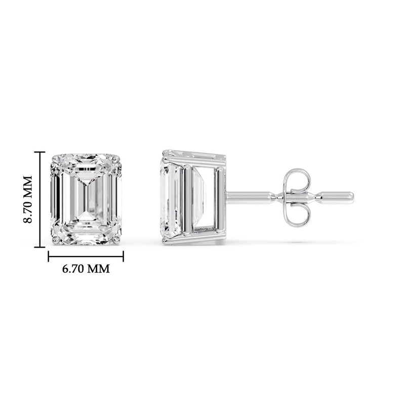 Certified Emerald Cut Diamond Solitaire Stud Earrings