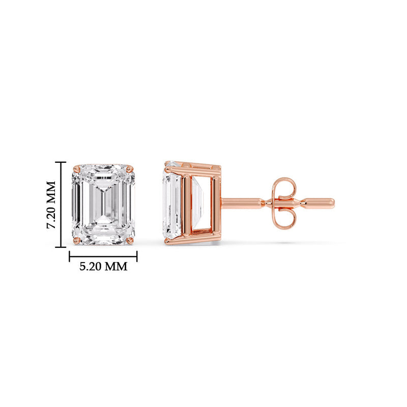 Certified Emerald Cut Diamond Solitaire Stud Earrings