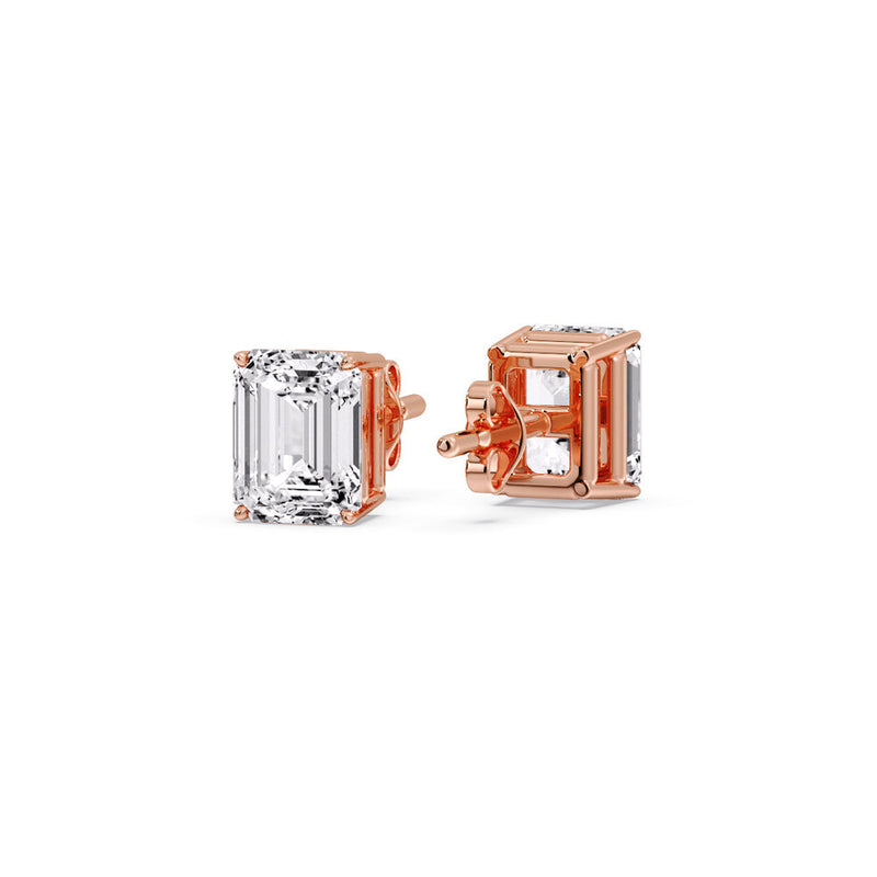 Certified Emerald Cut Diamond Solitaire Stud Earrings