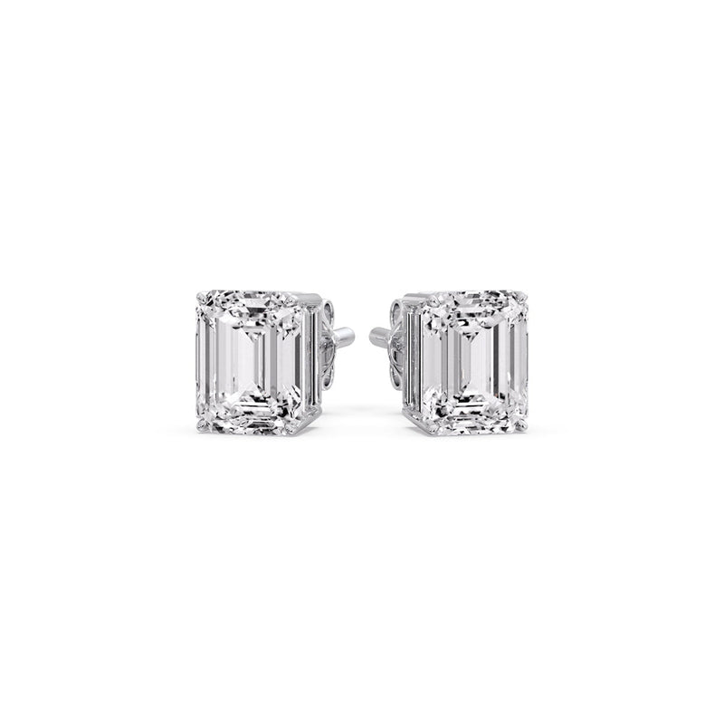 Certified Emerald Cut Diamond Solitaire Stud Earrings