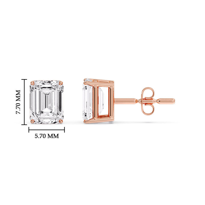 Certified Emerald Cut Diamond Solitaire Stud Earrings