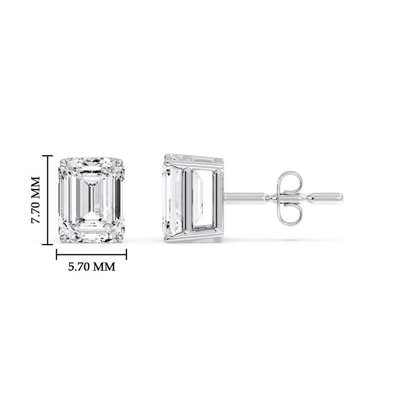Certified Emerald Cut Diamond Solitaire Stud Earrings