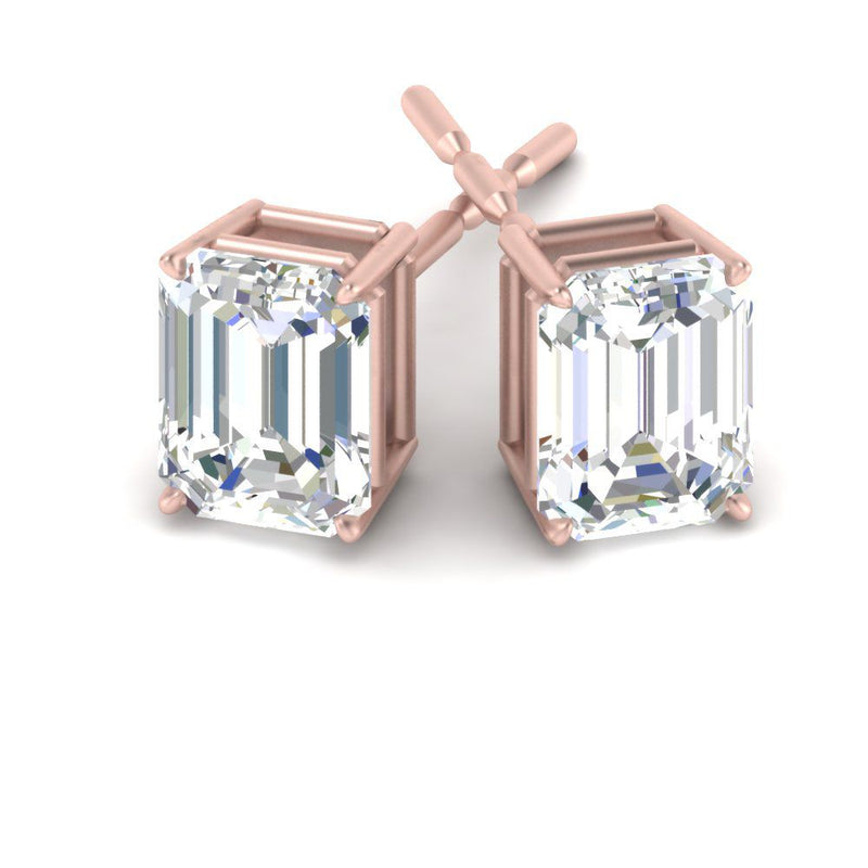 Certified Emerald Cut Diamond Solitaire Stud Earrings