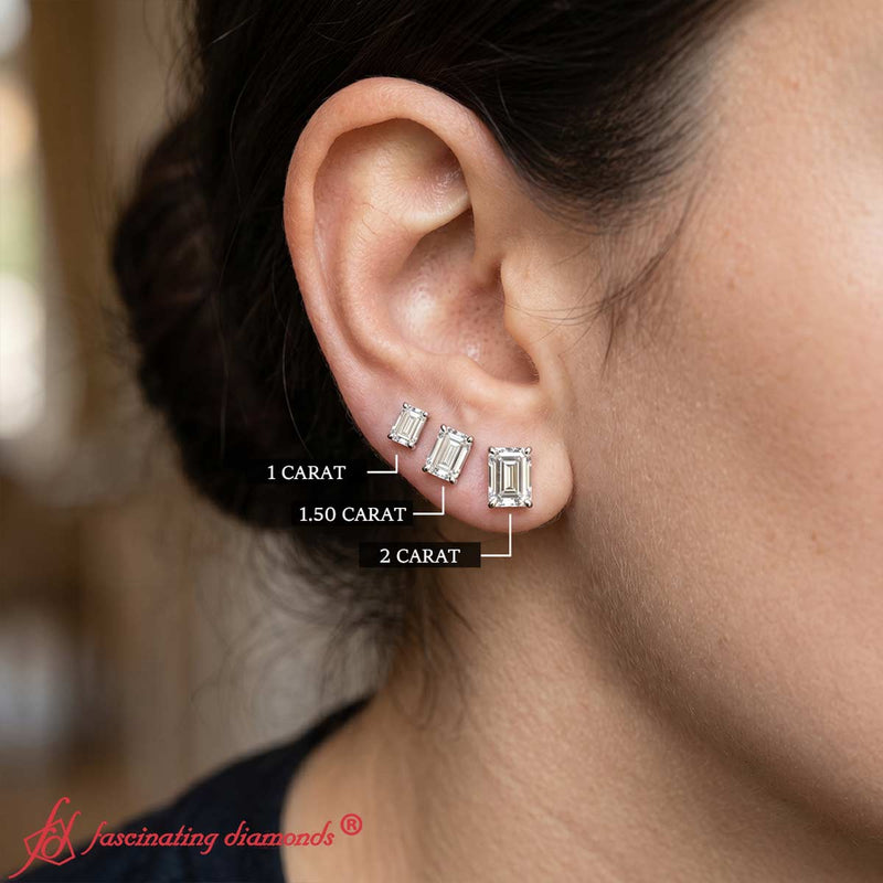 Certified Emerald Cut Diamond Solitaire Stud Earrings