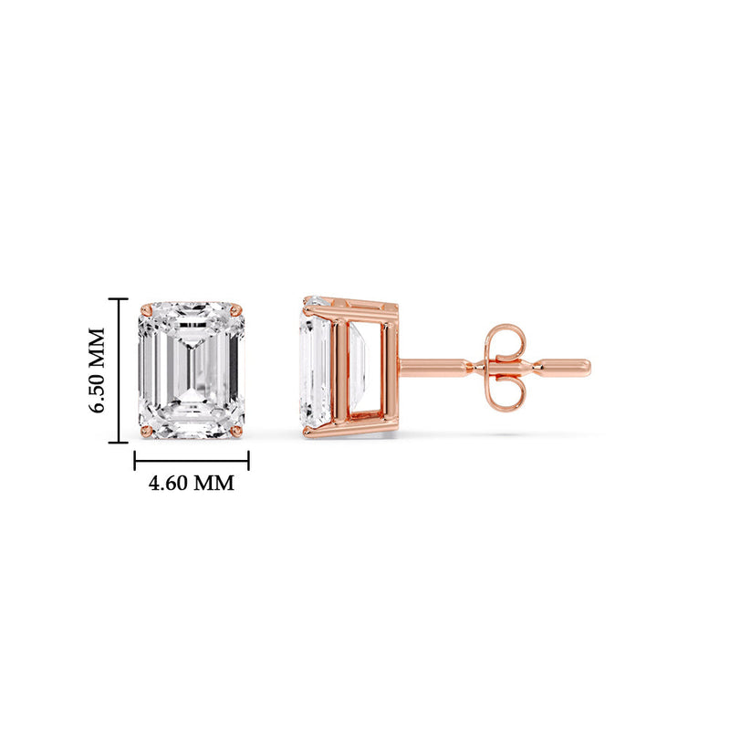 Certified Emerald Cut Diamond Solitaire Stud Earrings