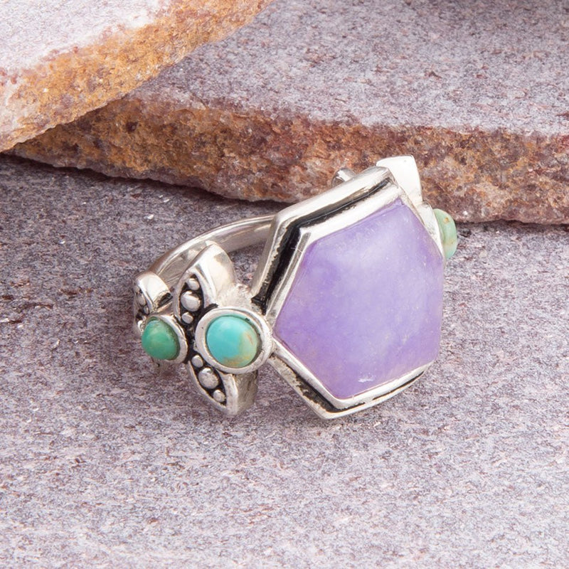 Emile Purple Quartz and Blue Turquoise Sterling Silver Ring