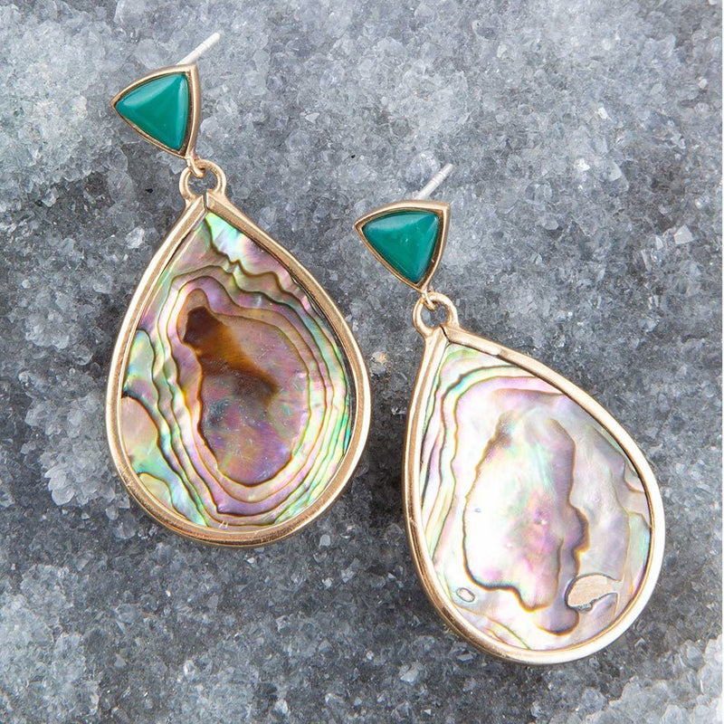 Epiphany Blue Abalone Golden Post Drop Earrings