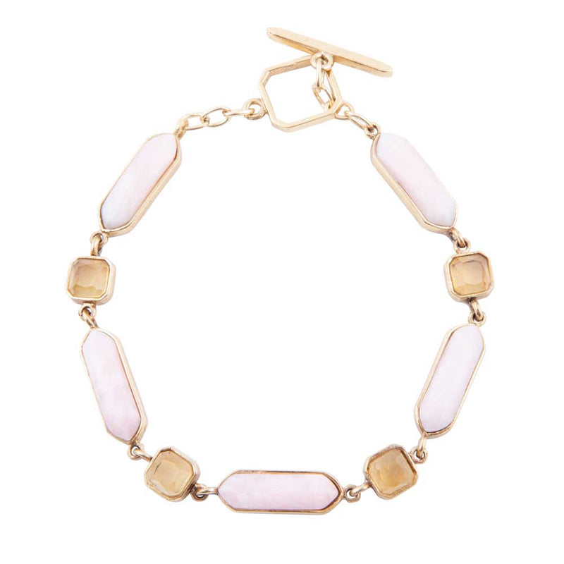 Etta Pink Opal and Yellow Quartz Golden Toggle Bracelet