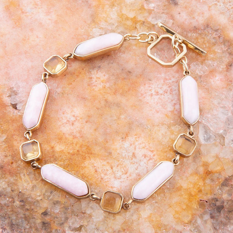 Etta Pink Opal and Yellow Quartz Golden Toggle Bracelet