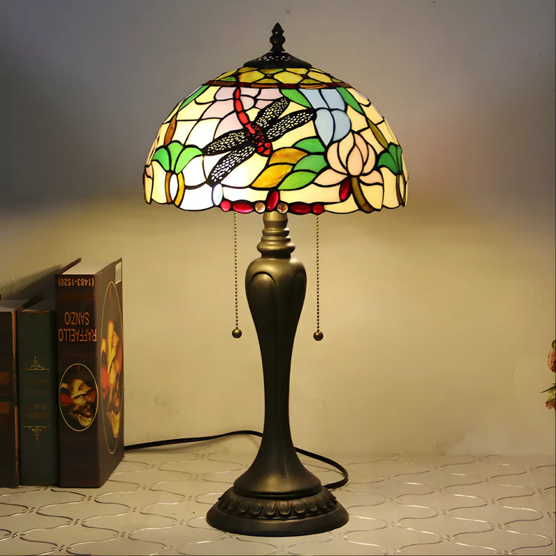 European Tiffany Lamp with Dragonfly Design
