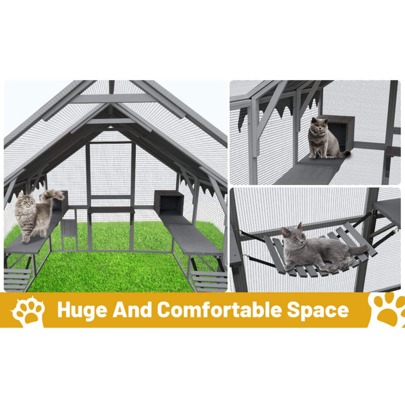 Alora Extra Large Outdoor Cat Kitten Playpen House With Platforms, And Waterproof Cover (SAK55092)