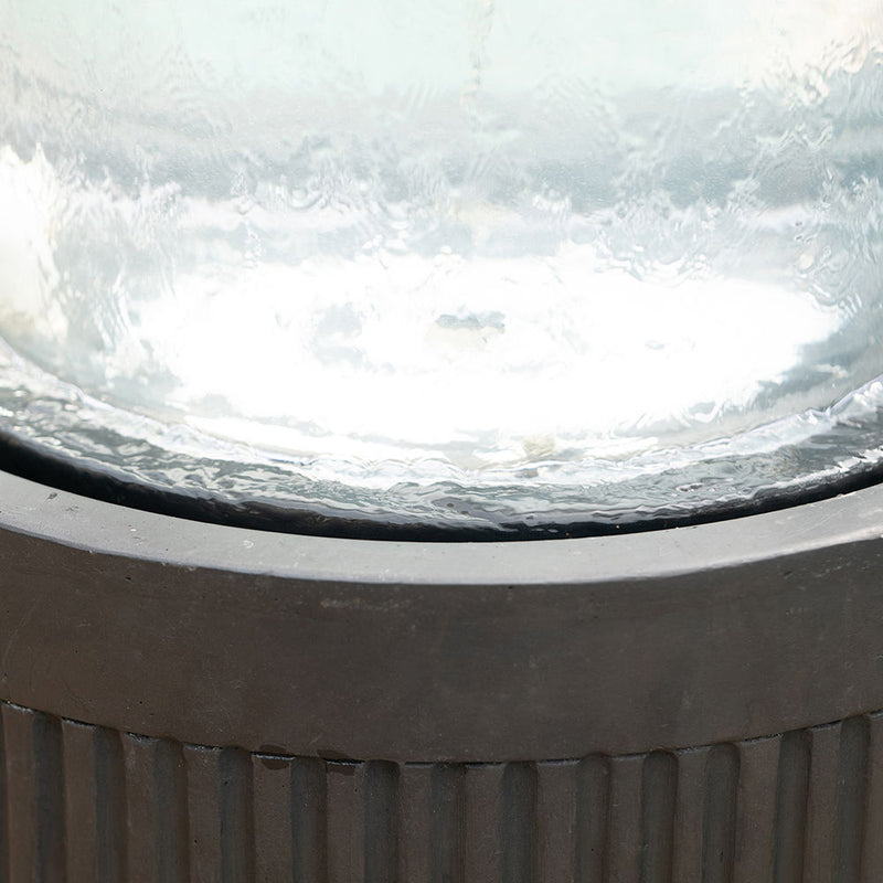 Heavy Cement Round Ribbed Outdoor Water Fountain With Light - Black White