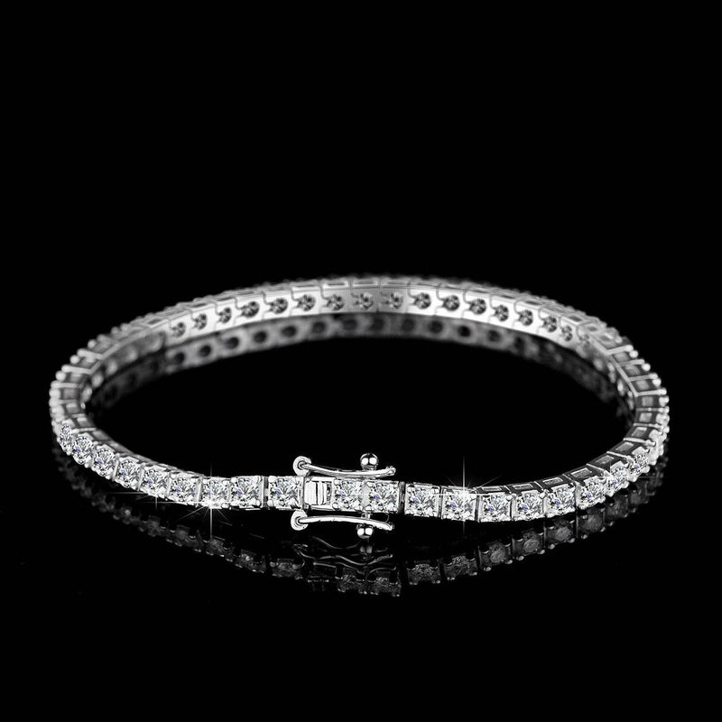 VVS1 Moissanite S925 & 14K Tennis Chain Iced Out Necklace and Bracelet, 6–26 Inch, 2–6.5mm Round Cut D-Grade Certified Moissanite, Sterling Silver White Gold Plated, Hypoallergenic Hip Hop Jewelry