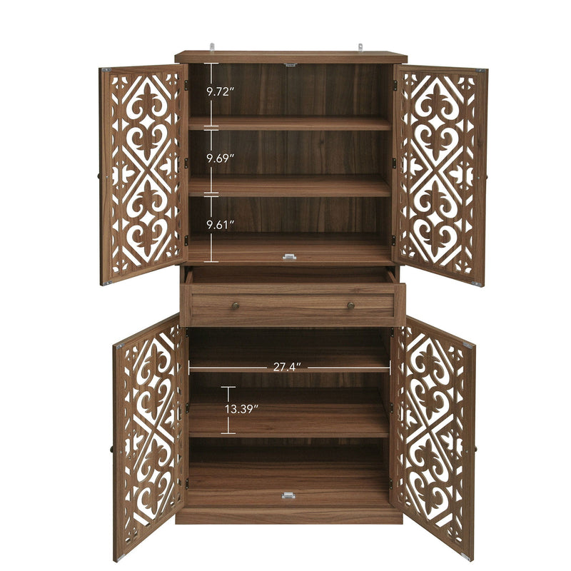 4 Door Cabinet With 1 Drawer, With 4 Adjustable Inner Shelves, Storage Cabinet