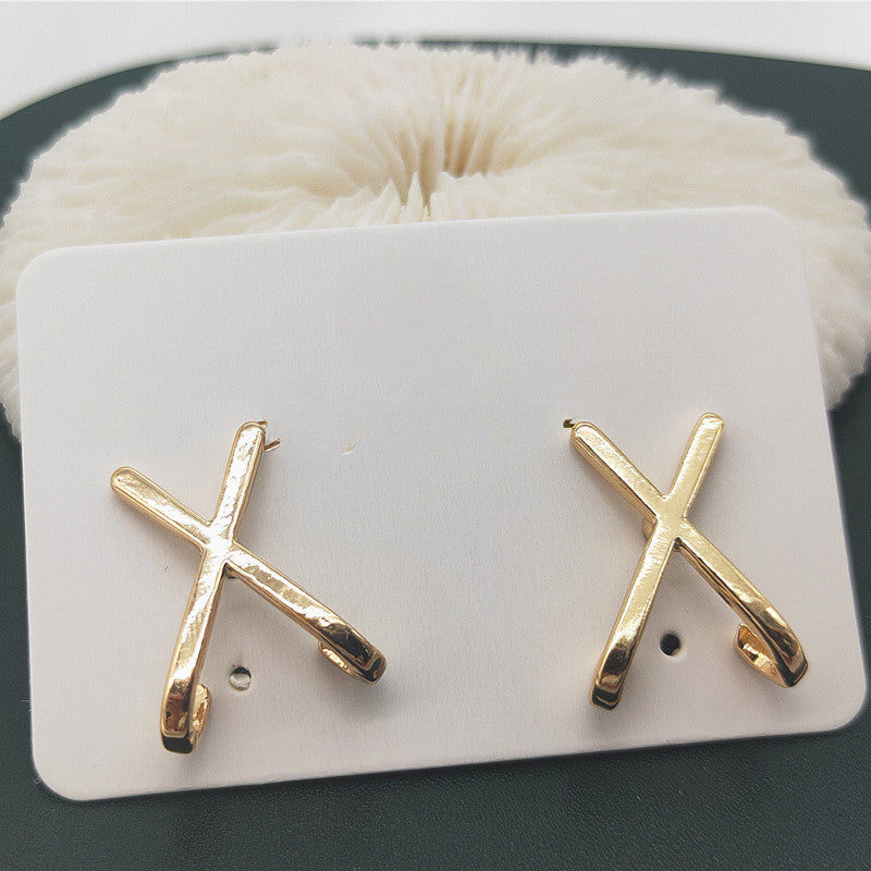 Geometric Cross X Shape Stud Earrings