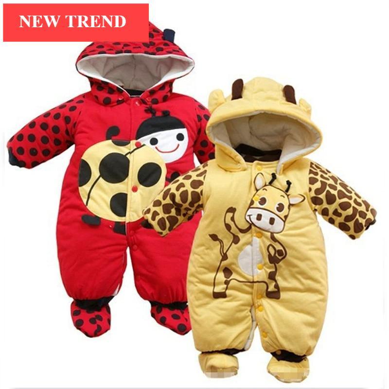 Warm Autumn Winter Baby Girls Boys Rompers Cartoon Cute Thick Warm Hooded Jumpsuits For Babies In Modern Design