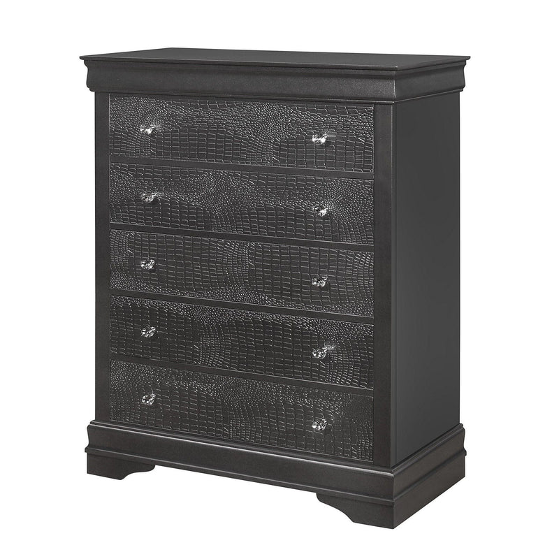 Shaker - 5 Pieces Bedroom Set With Crystal Inspired Tufted Headboard And LED Lighting