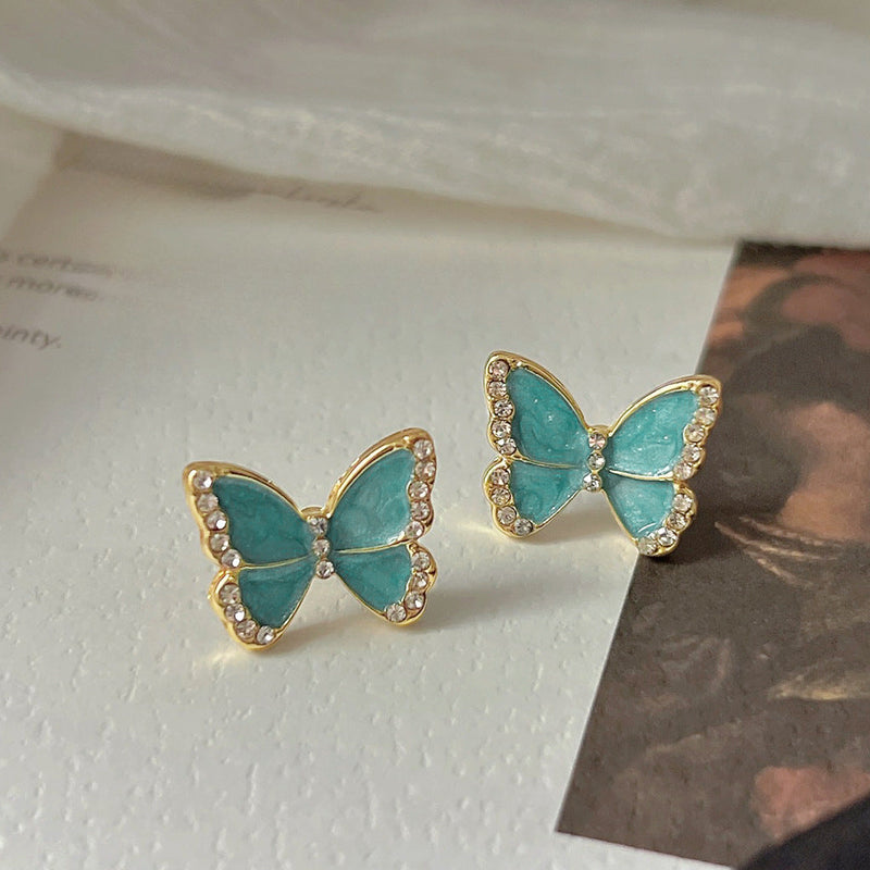 Rhinestone Blue Butterfly Earrings