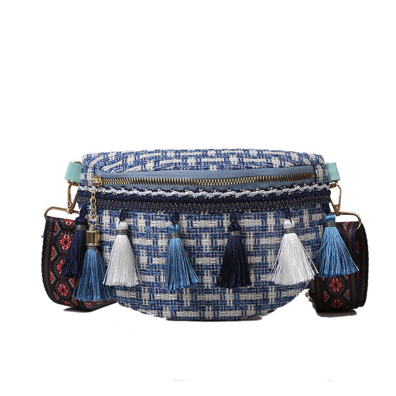 Casual Travel Tassel Woven Shoulder Bag