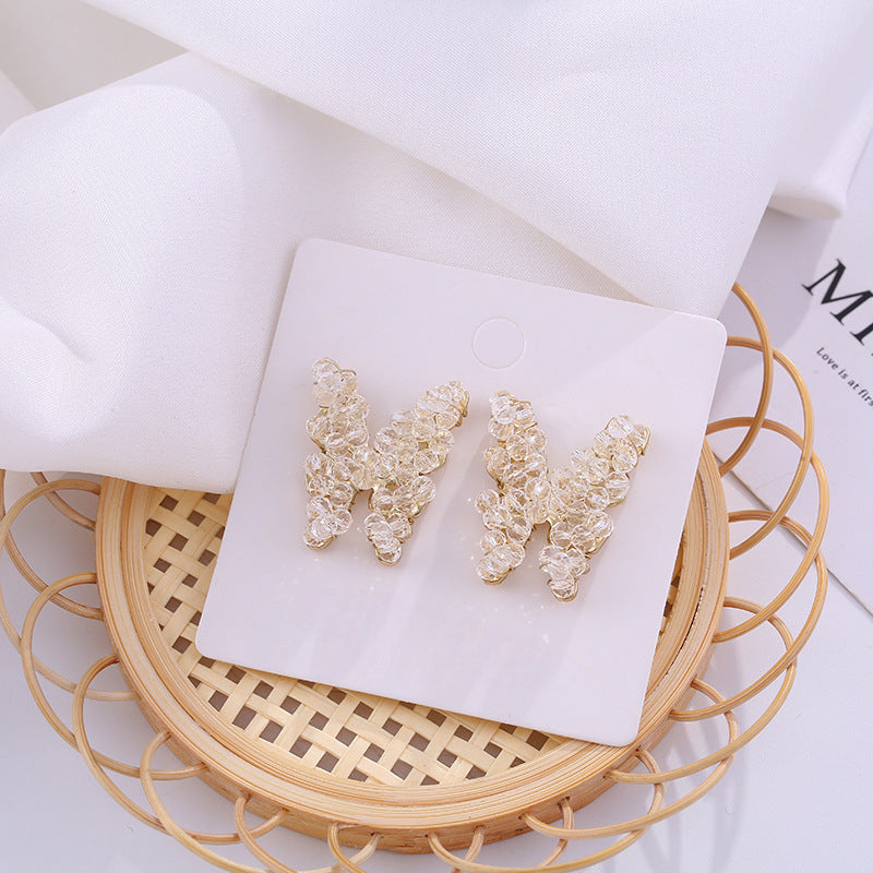 Crystal Bead Butterfly Stud Earrings