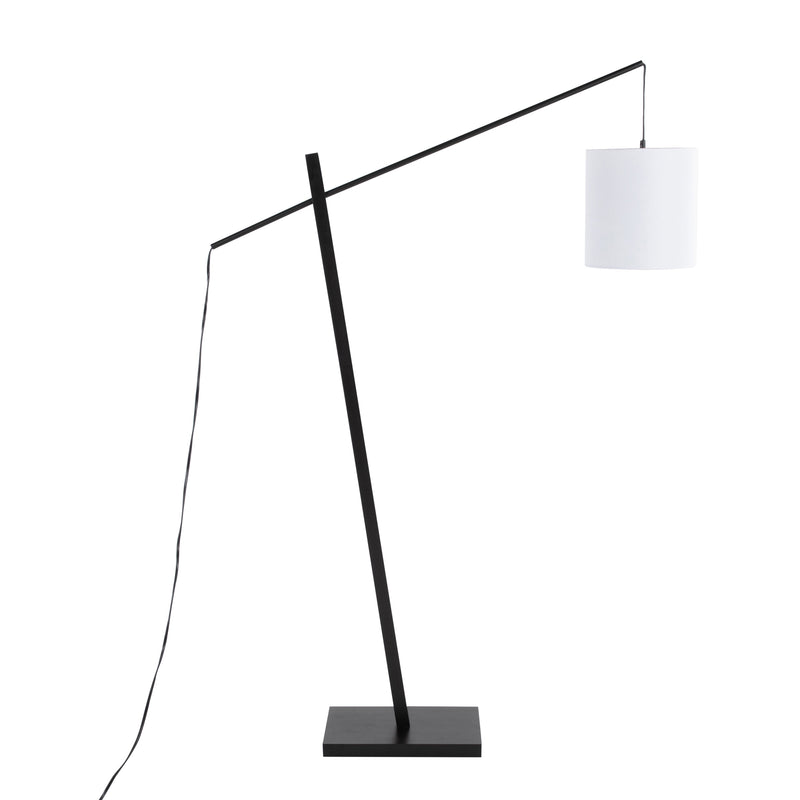 Arturo Contemporary Floor Lamp in Black Wood and Black Steel with White Fabric Shade