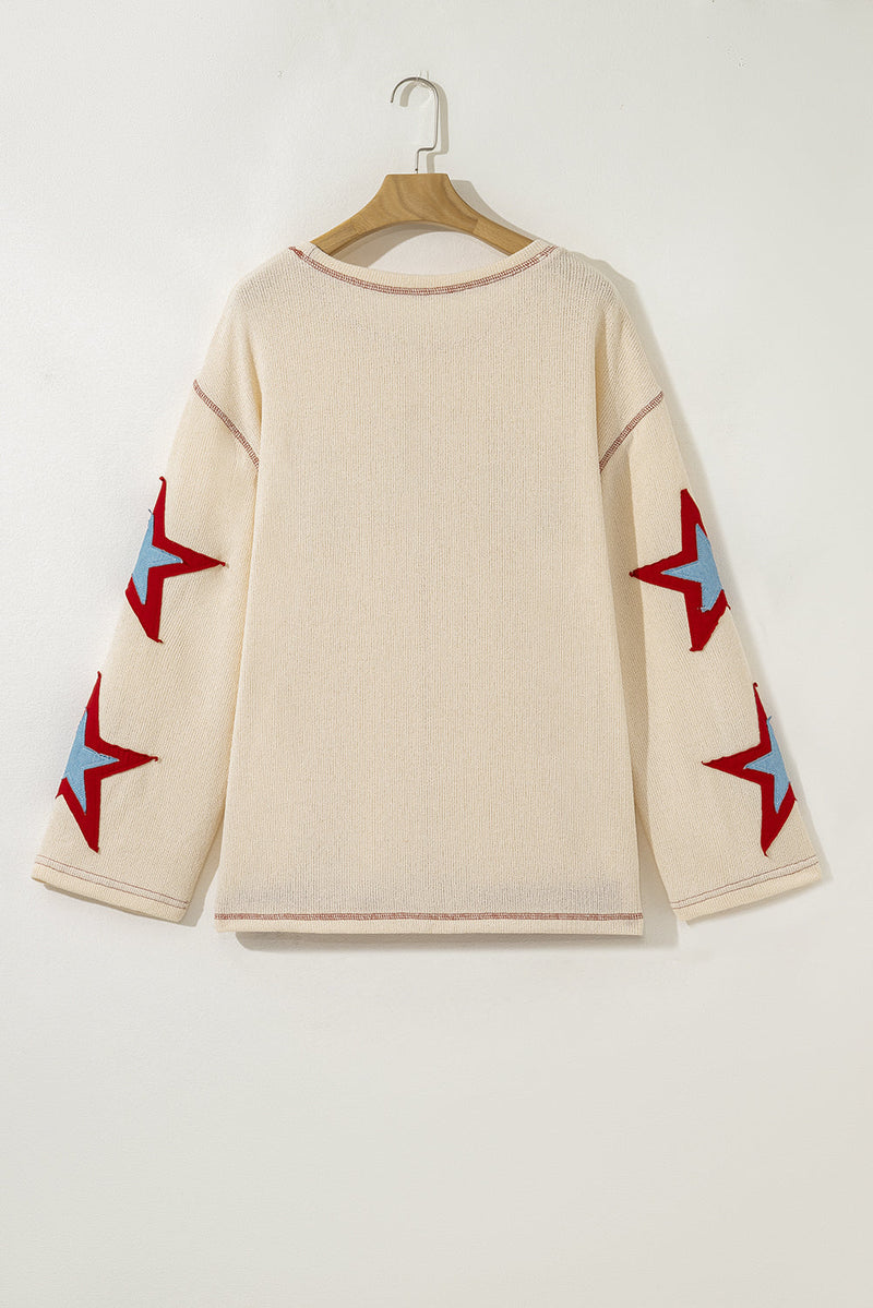 USA Patchwork Exposed Seam Long Sleeve Top