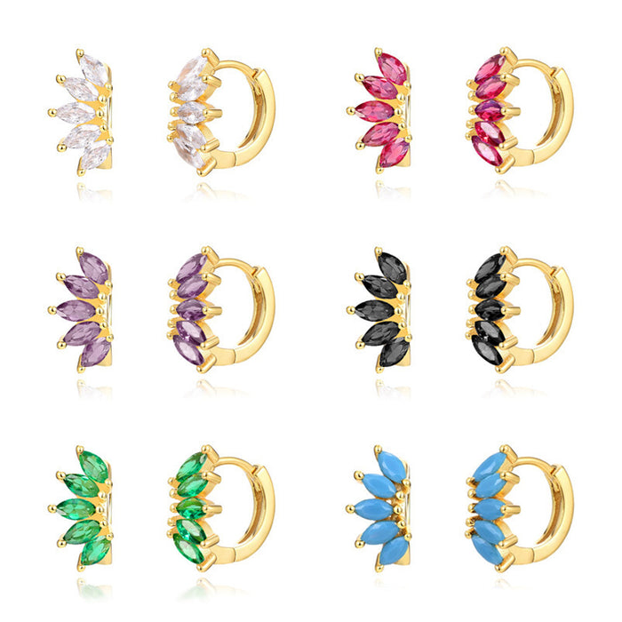 Ins Style Color Zircon All-match Earrings Symmetrical Horse Eye Stone