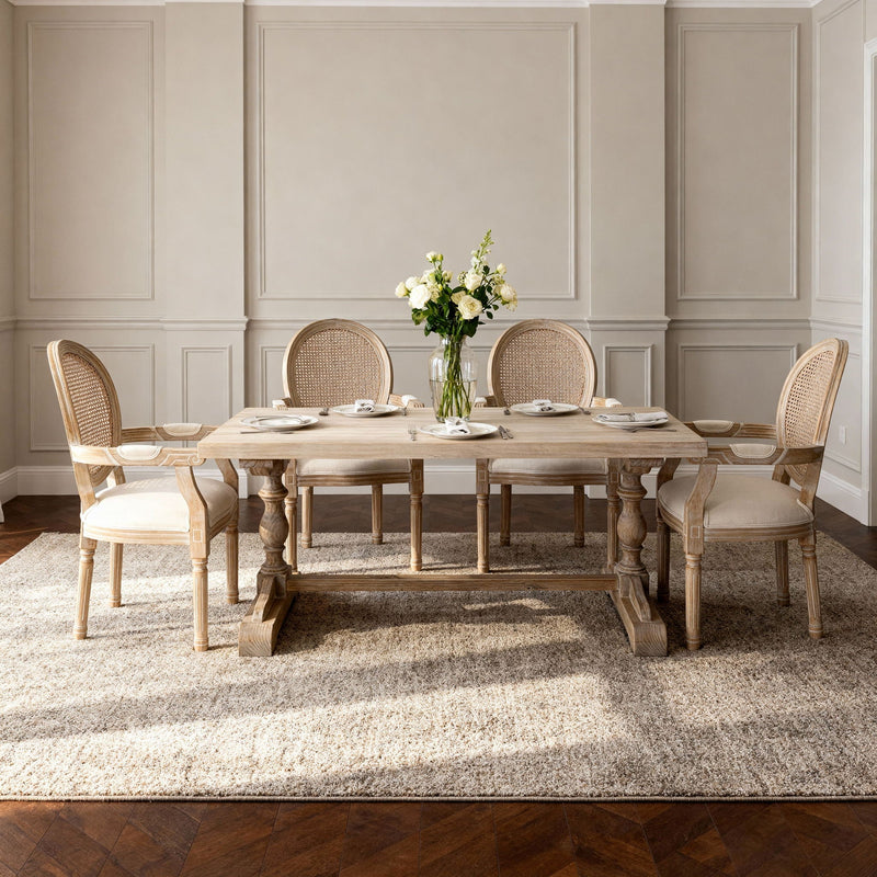 French Vintage Upholstered Fabric Dining Armchair (Set of 2) - Beige