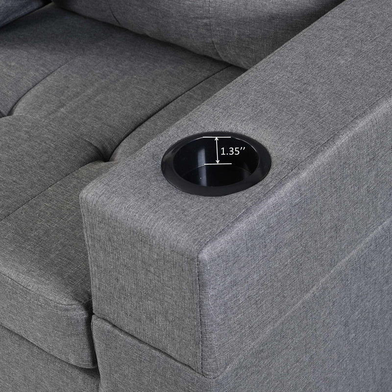 Modern Sectional Sofa Set with L Shape Chaise Lounge and Cup Holders