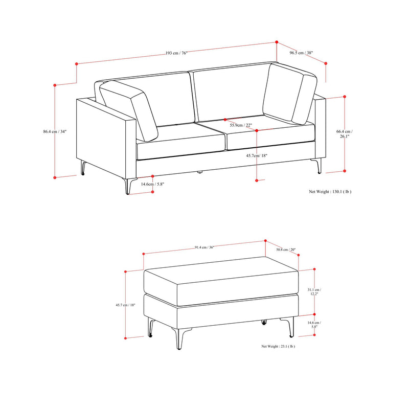 Ava - Mid Century Sofa With Ottoman Set