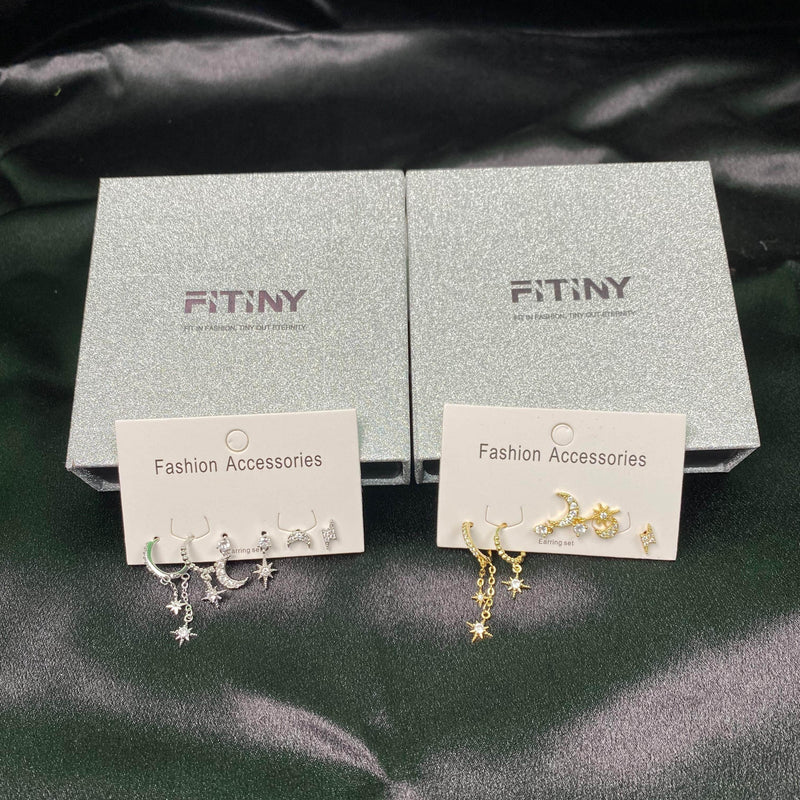 Multi Sets of Chic Star&Moon Earrings, 3-6pcs, 18k Gold Plated Stud Drop Hoop Huggie Cuff Chain, S925 Needle, Stacked Lobe Designs with Dazzling Zirconia