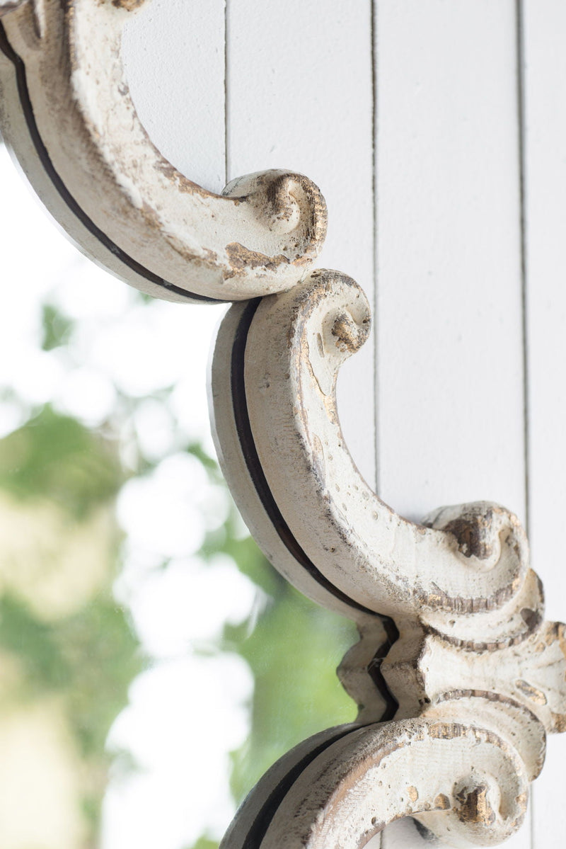 Artistic Diamond Scrollwork Mirror, Home Accent Mirror For Living Room, Entryway, Bedroom, Office - Antique White