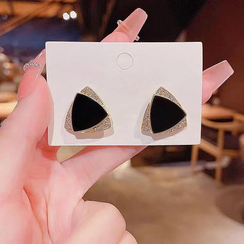 Black Enamel Triangle Stud Earrings