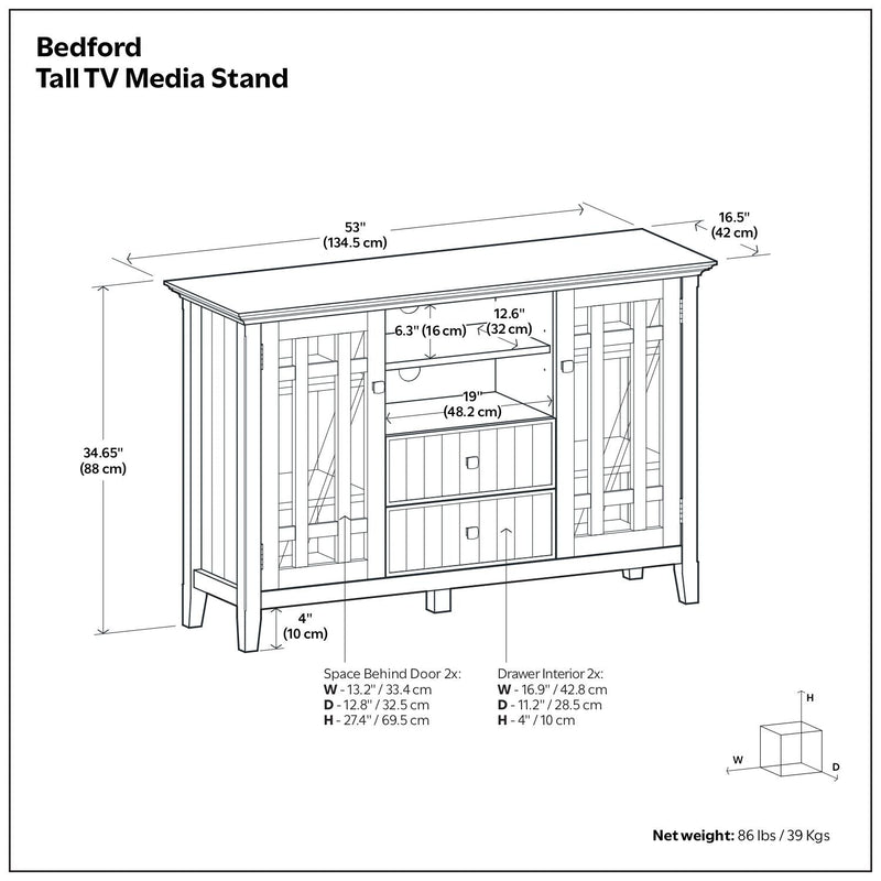 Bedford - Handcrafted Tall TV Media Stand