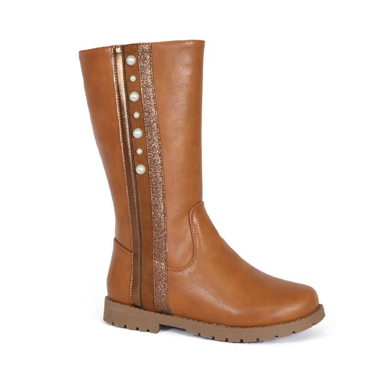 LORETTA-  Girls High Pearl Side Flat Boot