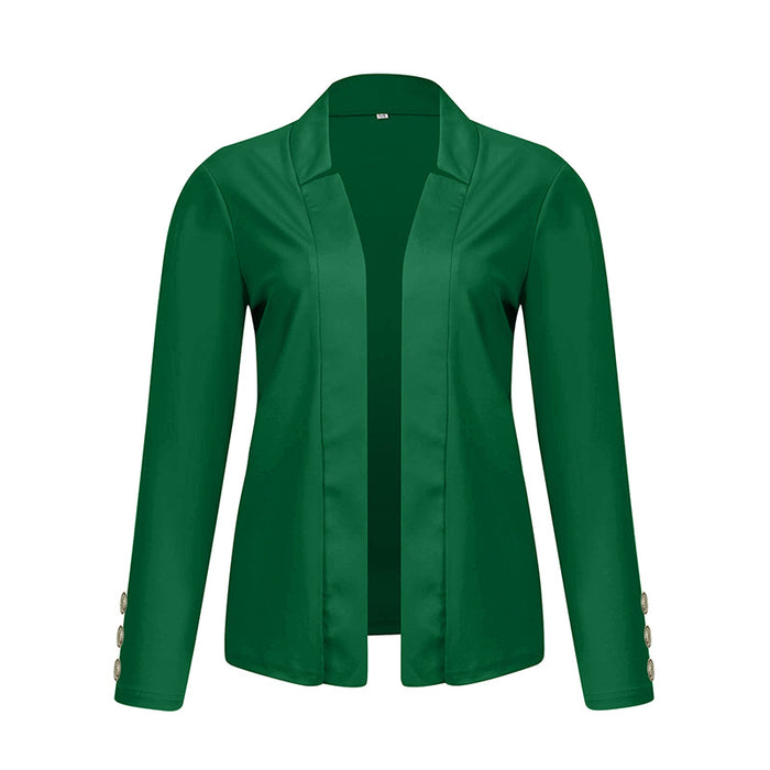 Plus Size Women's Solid Color Long Sleeve Blazer - Button Cuff Sport Coat Comfortable For Work & Casual Wear