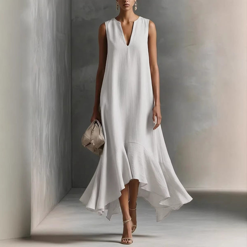 Women's Deep V-Neck Sleeveless Asymmetrical Maxi Dress – Patchwork