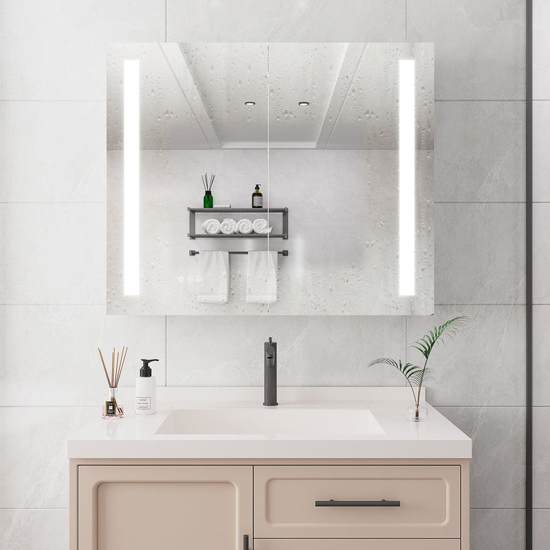 LED Medicine Cabinet With Mirror, Double Door With Defogger, Dimmer, Surface Mount