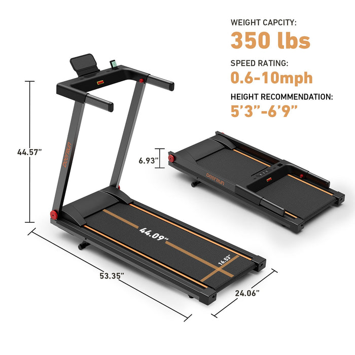 DeerRun All-New 2026 A1 Pro Move+ Smart Foldable Treadmill with 6% Incline & NFC | 350Lbs, 10mph, Black