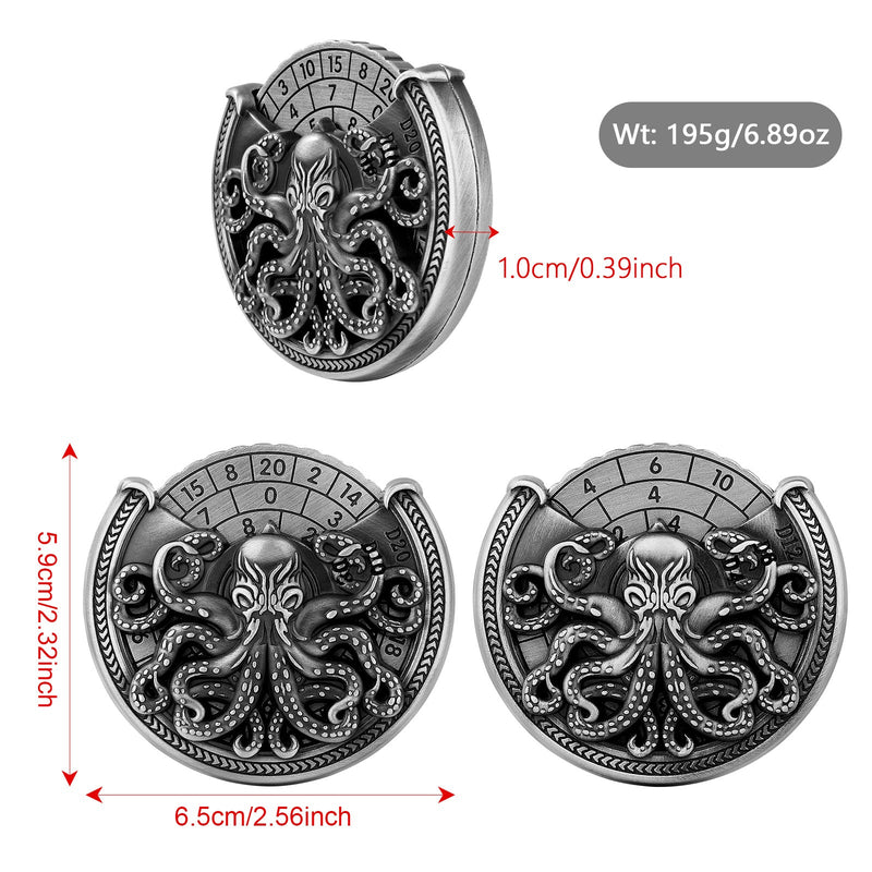 Vintage Kesulu Style, Super Refined Metal Octopus Dice Turntable Gift Box, Immersive Board Game Experience, D20 Random Surprise, Necessary Props For D&D Team
