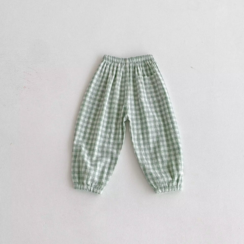 Ins Summer Children's Plaid Trousers Thin Linen Style