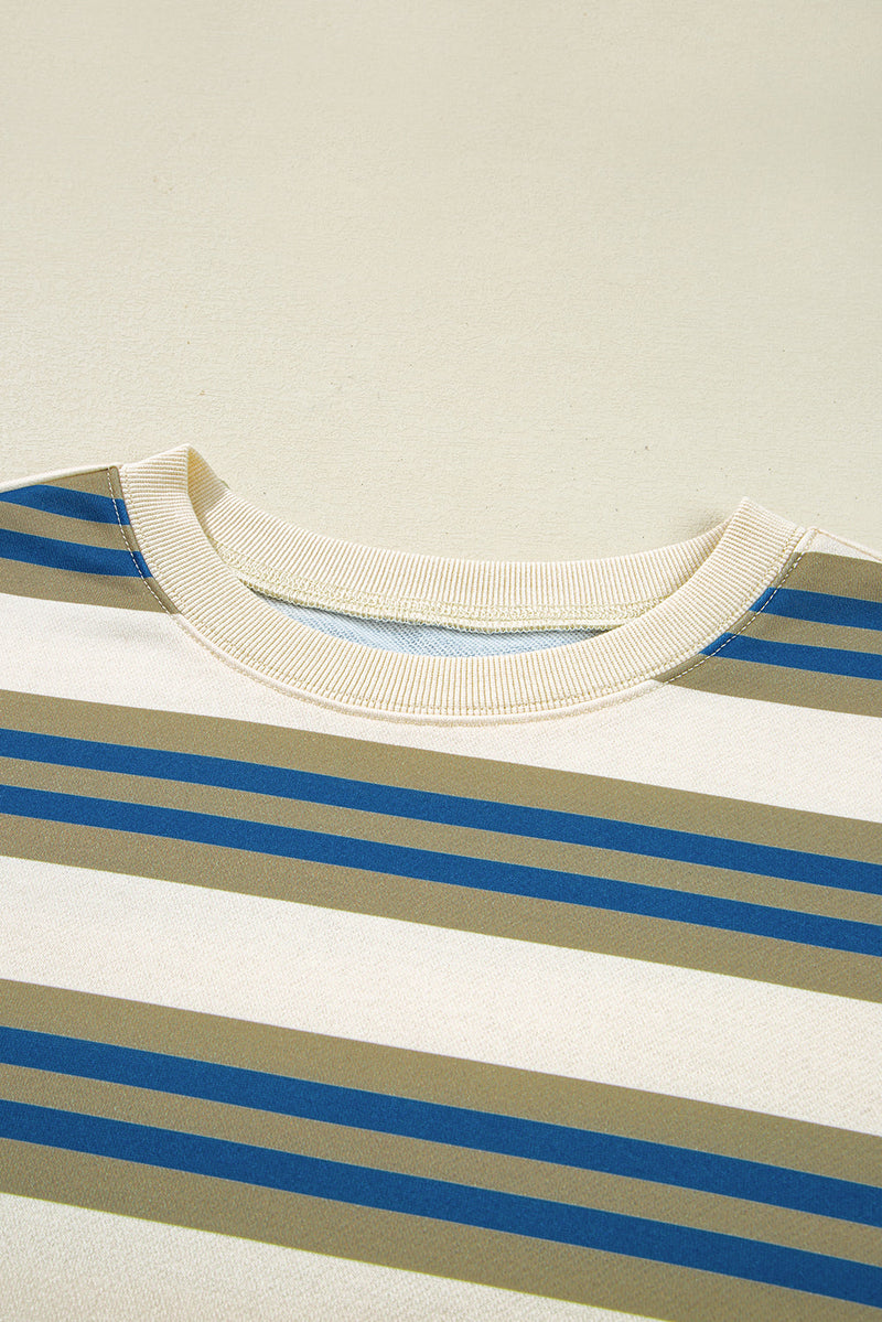 Rose Stripe Crew Neck Pullover Sweatshirt