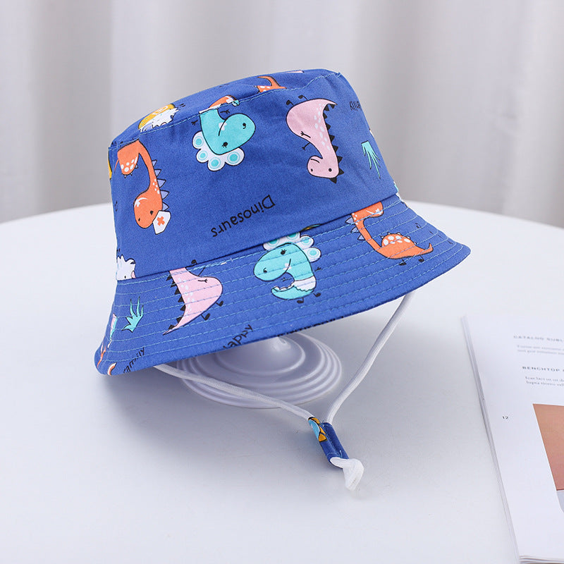 Printed Bucket Hat Cute Car Dinosaur Summer Beach Pure Cotton Fisherman Hat For Babies