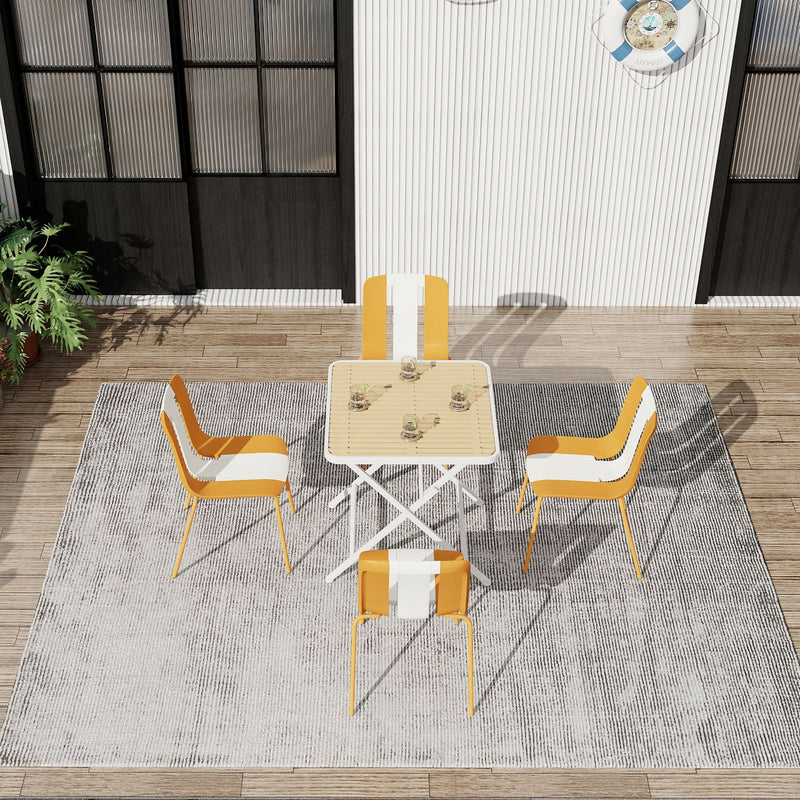 4 Piece Set Of Modern Striped Single Chairs With Folding Square Table
