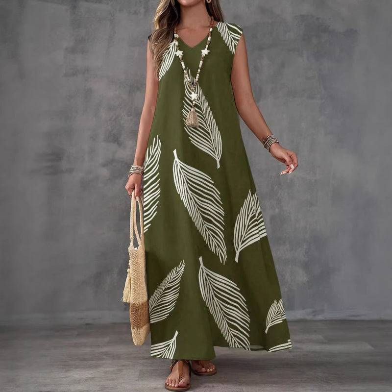 Printed V-Neck Sleeveless High-Waist Maxi Dress | 3 Colors