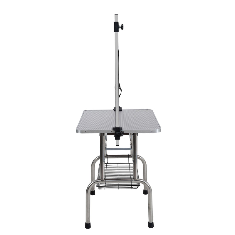 46' Folding Dog Pet Grooming Table Stainless Steel Frame Rubber Mat on Board with Adjustable Arm and Clamps pet dog Cat Grooming Table (SILVER-GRAY COLOR)