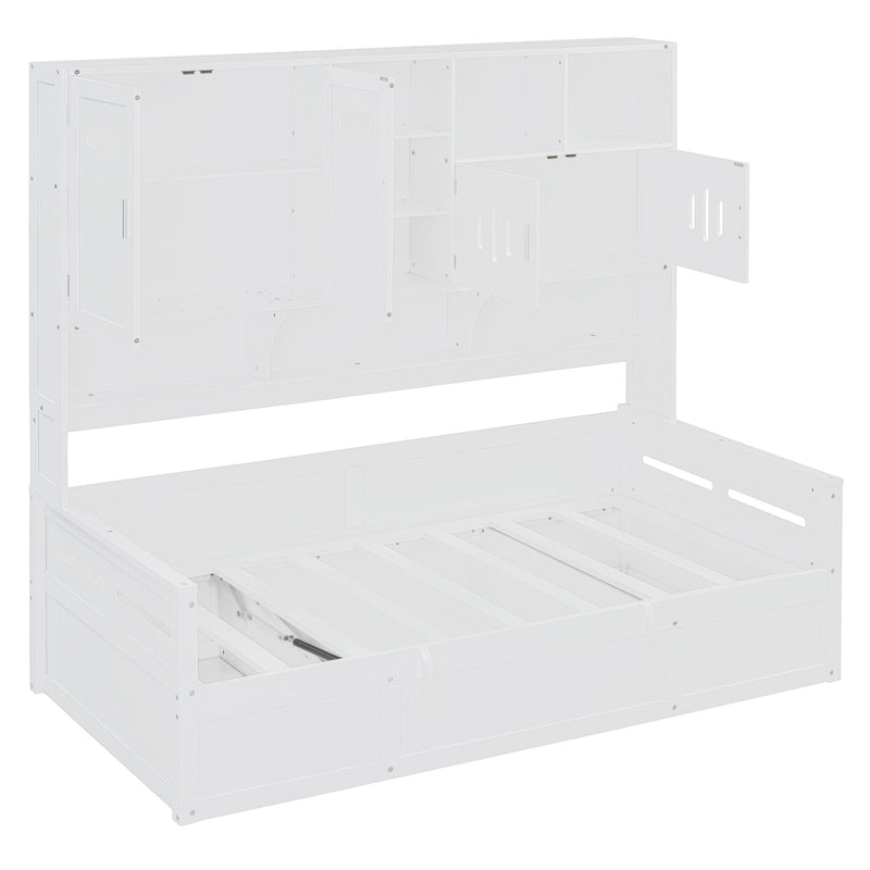 Daybed With All-In-One Cabinet And Shelf